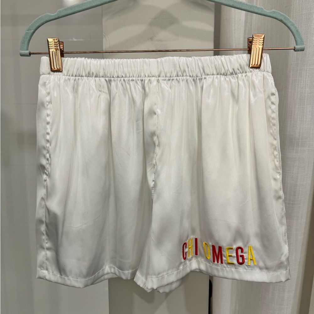Women's Chi Omega White Silk Shorts Size XL